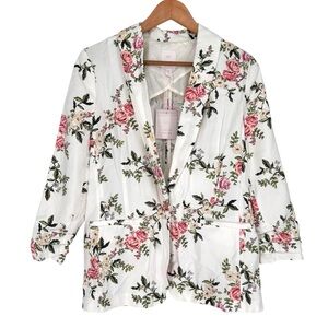 LC Lauren Conrad Shawl Collar Blazer Rose Floral Print size Small Long Sleeves